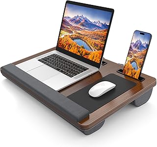 Portable Large Laptop Desk for Bed, Up to 17 in Lap Table with Wrist Rest, Mouse Pad, Tablet Phone Slot, Portable Handle, Lap Tray with Cushion